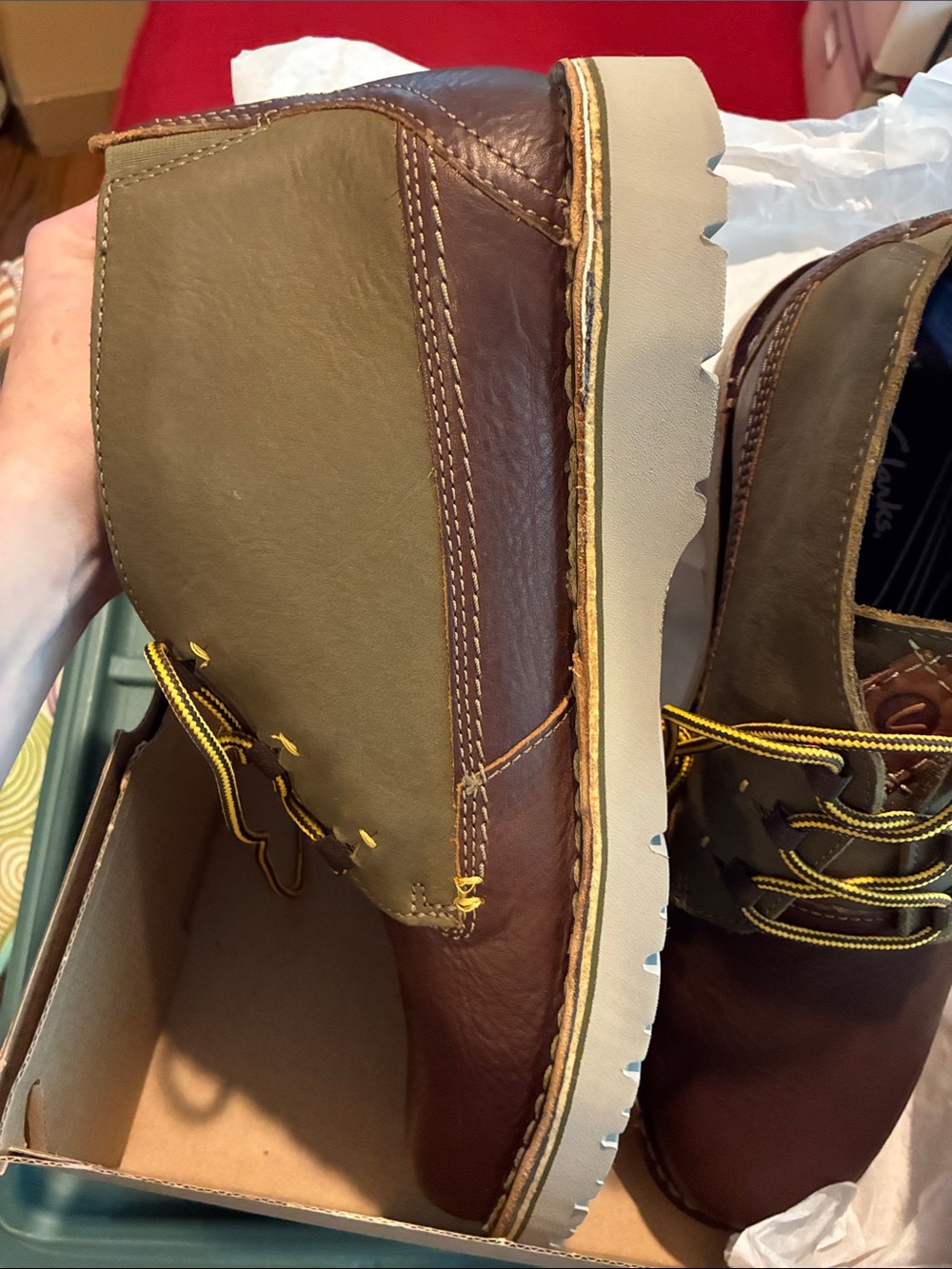 Clarks Brown and Olive Leather Chukka Boots - Picture 6 of 10